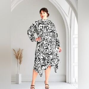 FUTURE COLLECTIVE BLACK AND IVORY CREAM ASYMMETRICAL MIDI PLUS SIZE NWT